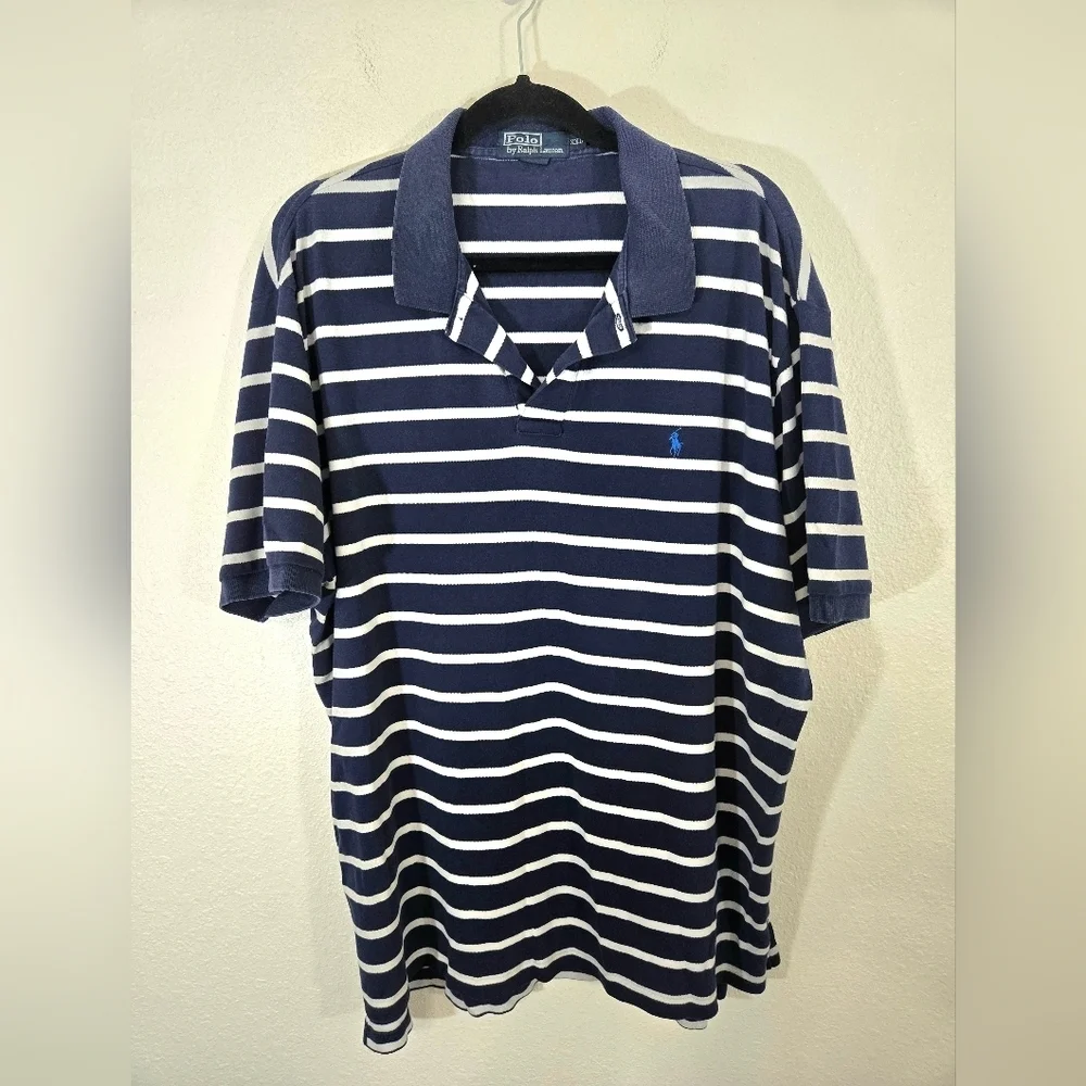Polo by Ralph Lauren Men's Blue/White Striped Polo Embroidered Logo Classic, XXL